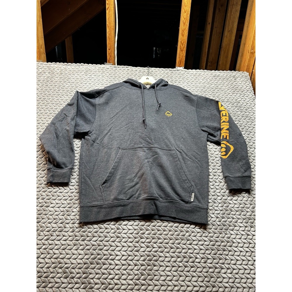 Wolverine Mens Medium Pullover Hoodie Gray Workwear Logo Sleeve Graphic